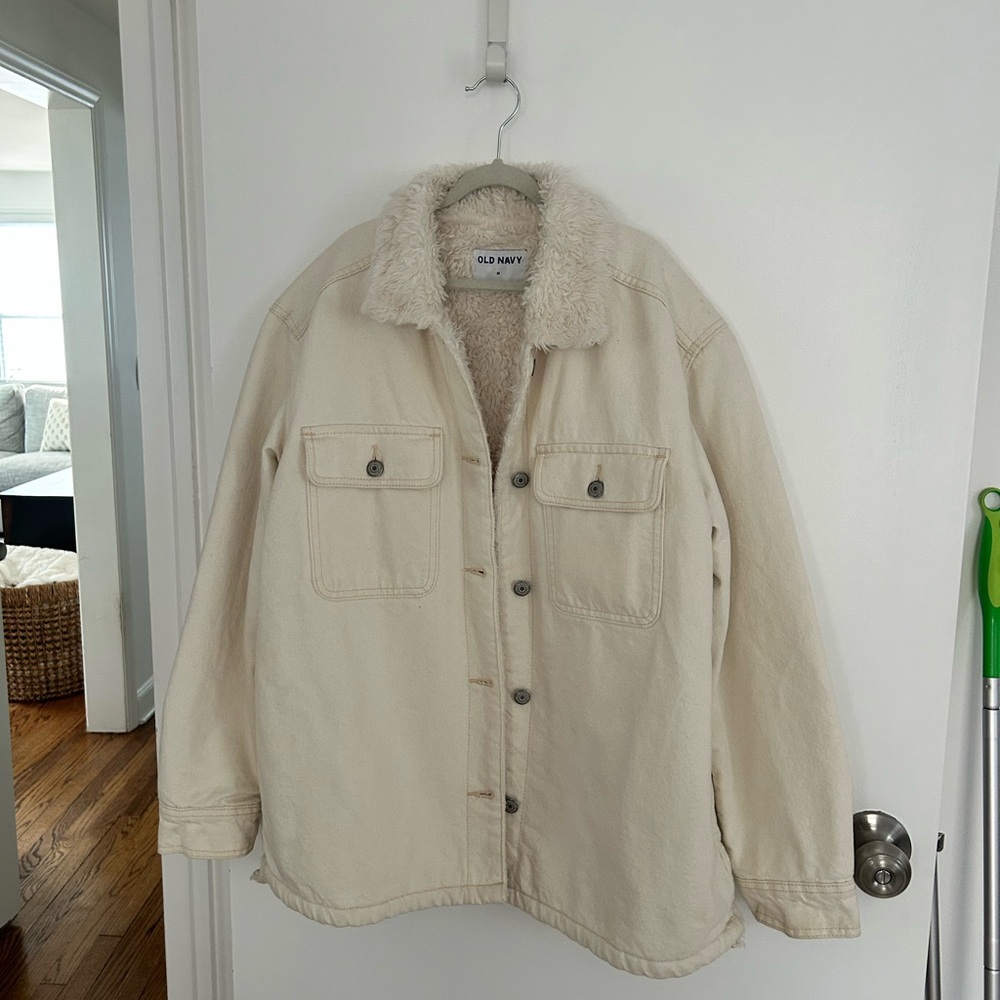 Old Navy Cream Sherpa-Lined Bomber Jacket
